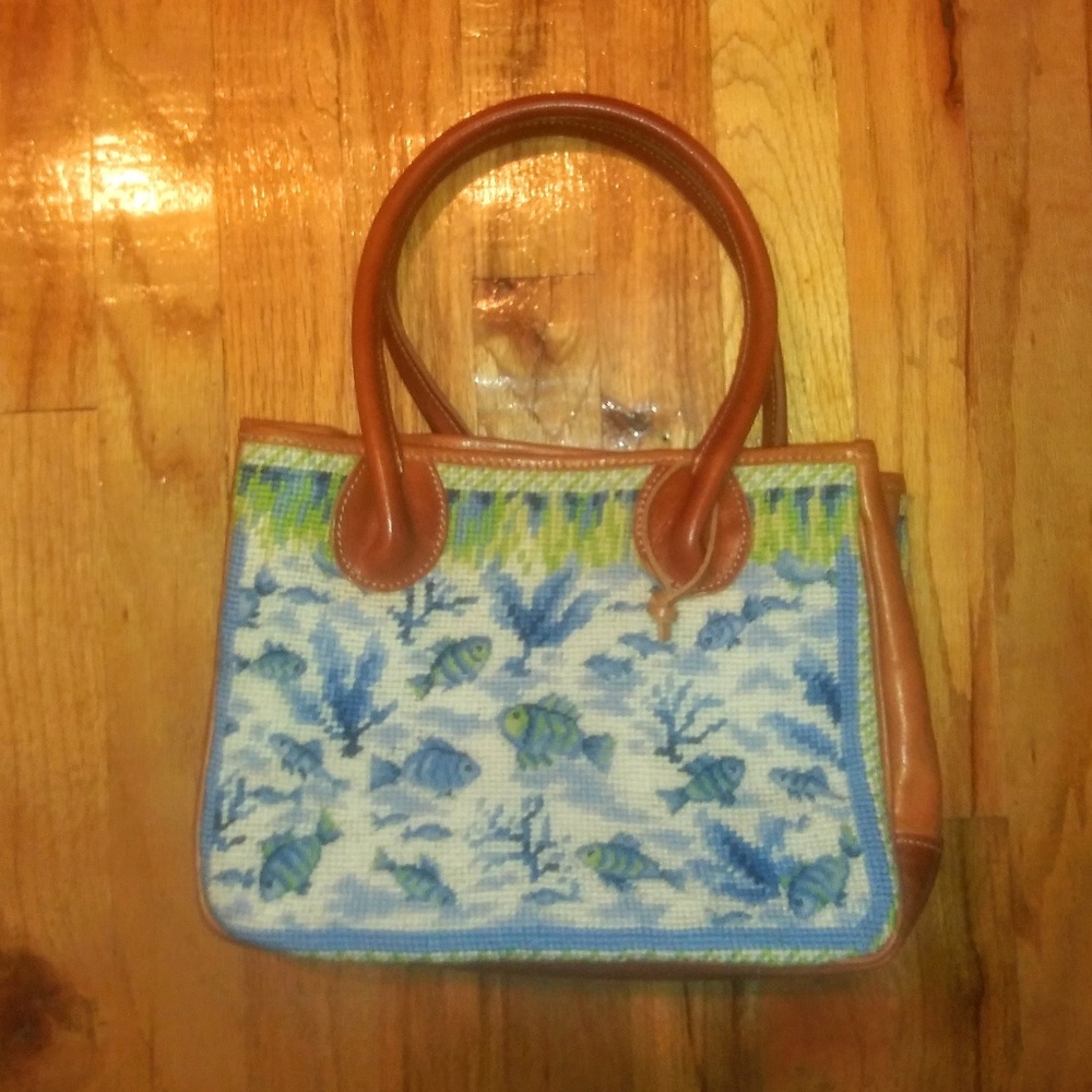 Handmade KATHA DIDDEL Tote Purse Croquet & Leather